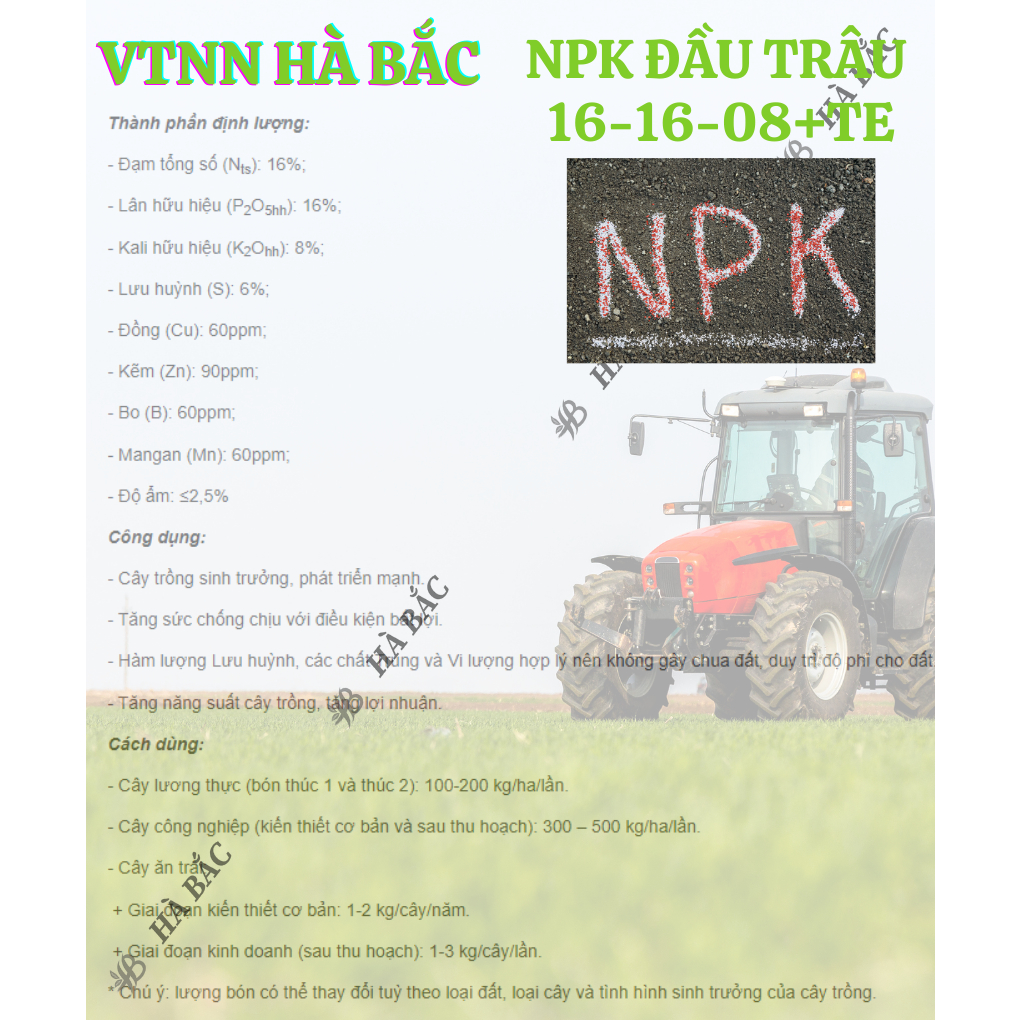 Phân Bón Đầu Trâu NPK 16-16-8+TE Túi 1KG (bán lẻ) - Nảy Chồi, Ra Hoa, Tăng Trưởng Mạnh - Phân Bón Dành Cho Cây Trồng