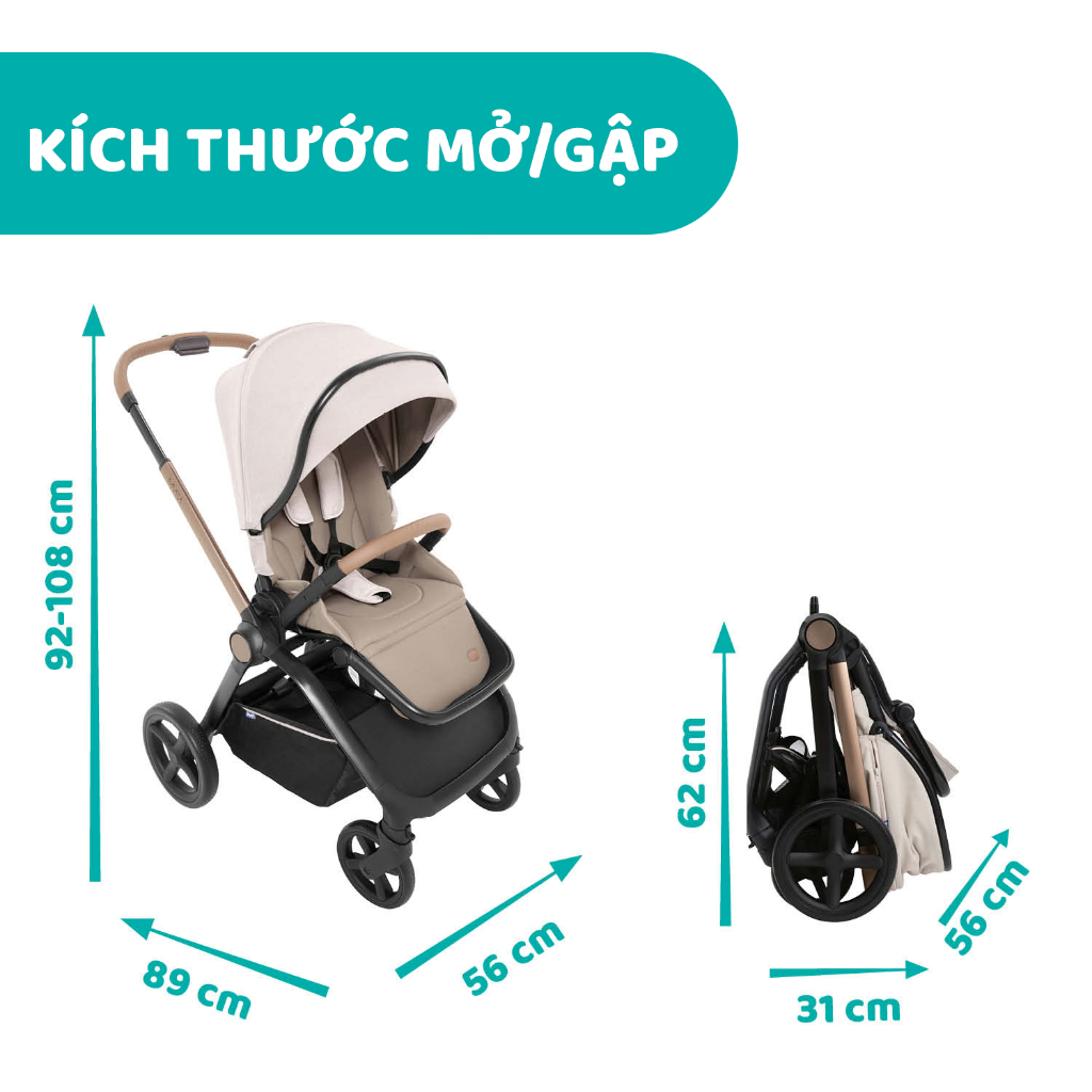 Xe đẩy thời trang Chicco Premium Mysa - Màu Be ánh kim/Đen satin