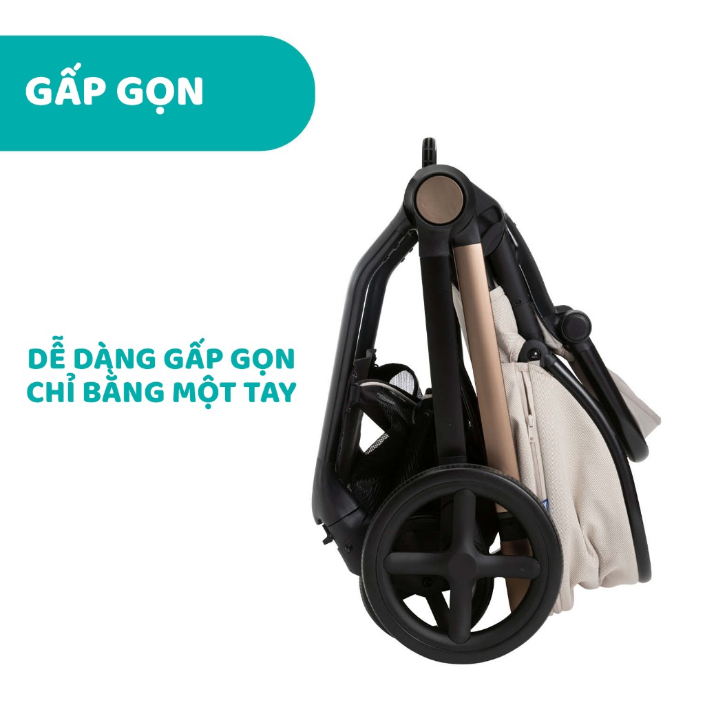 Xe đẩy thời trang Chicco Premium Mysa - Màu Be ánh kim/Đen satin
