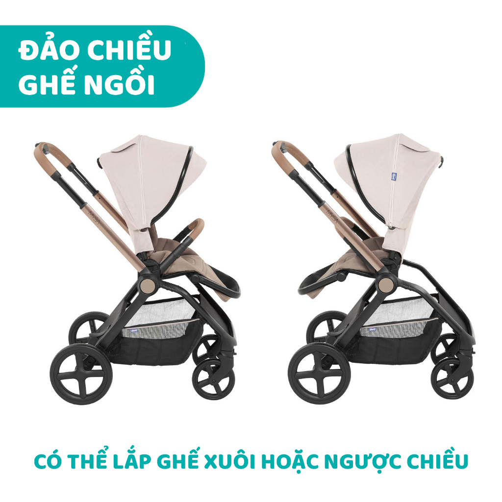 Xe đẩy thời trang Chicco Premium Mysa - Màu Be ánh kim/Đen satin