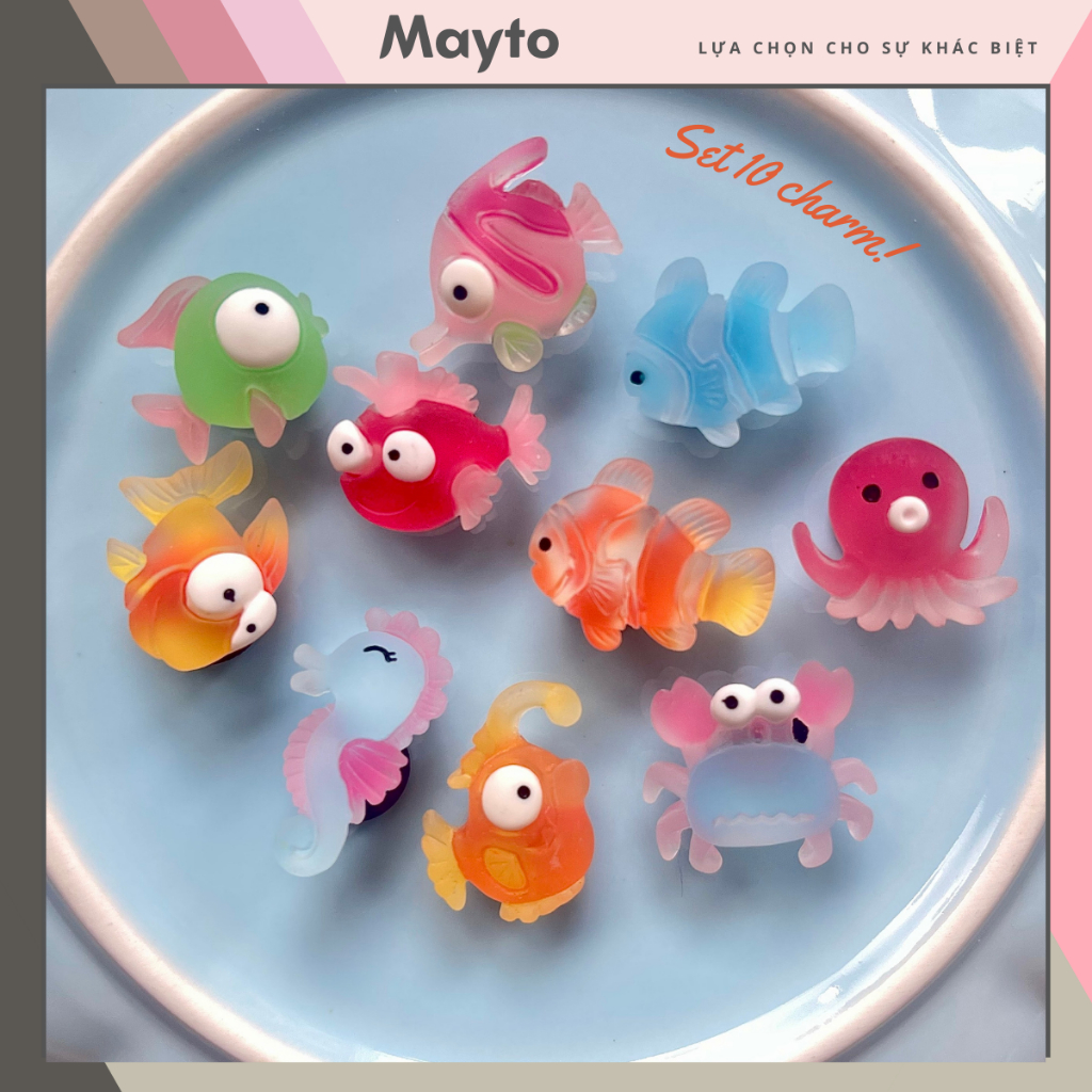 Set 10 Sticker, Charm 3D chủ đề Cá trong suốt 10 DIY Mayto gắn Cross ...