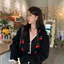 Áo khoác len cardigan Little Cherry cổ chữ V gợn sóng nút bọc ngọc new 2024444444