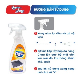 Combo 2 Chai Xịt Tẩy Dầu Mỡ Nhà Bếp Đa Năng Clara Hương Quế 500ml Chính Hãng TBDN001, Xịt Tẩy Bếp Gas, Bếp Từ, Khử Mùi