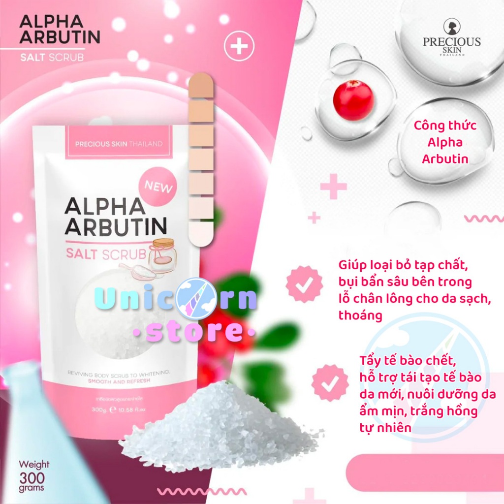 Muối Tắm Tẩy Tế Bào Chết Trắng Da Alpha Arbutin Precious Skin Salt Scrub Thái Lan 300g