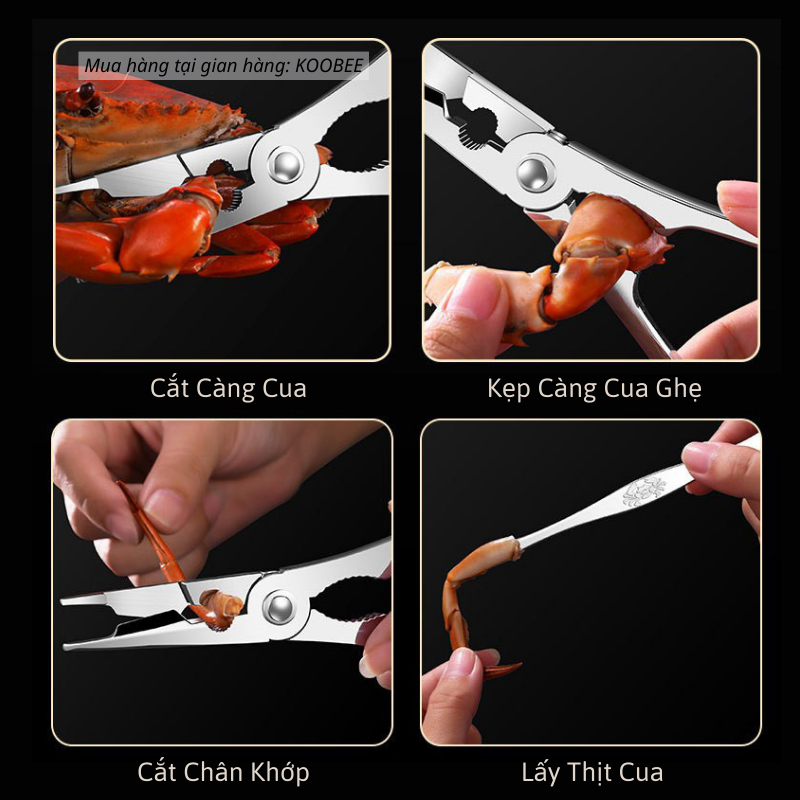 Bộ Dụng Cụ Ăn Hải Sản Inox 304 KOOBEE – Kìm Kẹp Càng Cua Ghẹ Và Nĩa Gỡ Thịt Cua Cao Cấp (NB92)