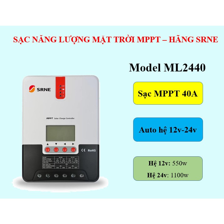 Sạc Năng Lượng Mặt Trời Hãng Srne Mppt 20a 30a 40a 12v 24v Model