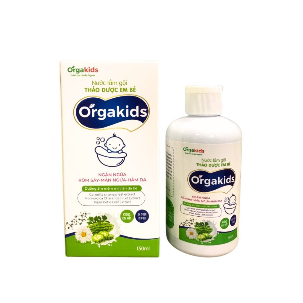 Nước tắm CẬN DATE thảo dược trẻ em Orgakids ngừa rôm sảy, mụn nhọt, mẩn ngứa - lọ 150ml