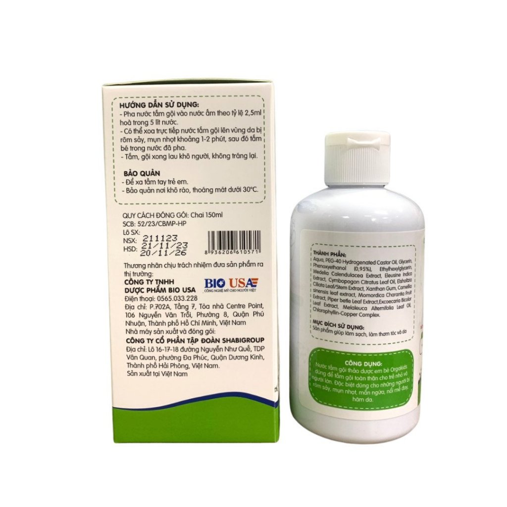 Nước tắm CẬN DATE thảo dược trẻ em Orgakids ngừa rôm sảy, mụn nhọt, mẩn ngứa - lọ 150ml