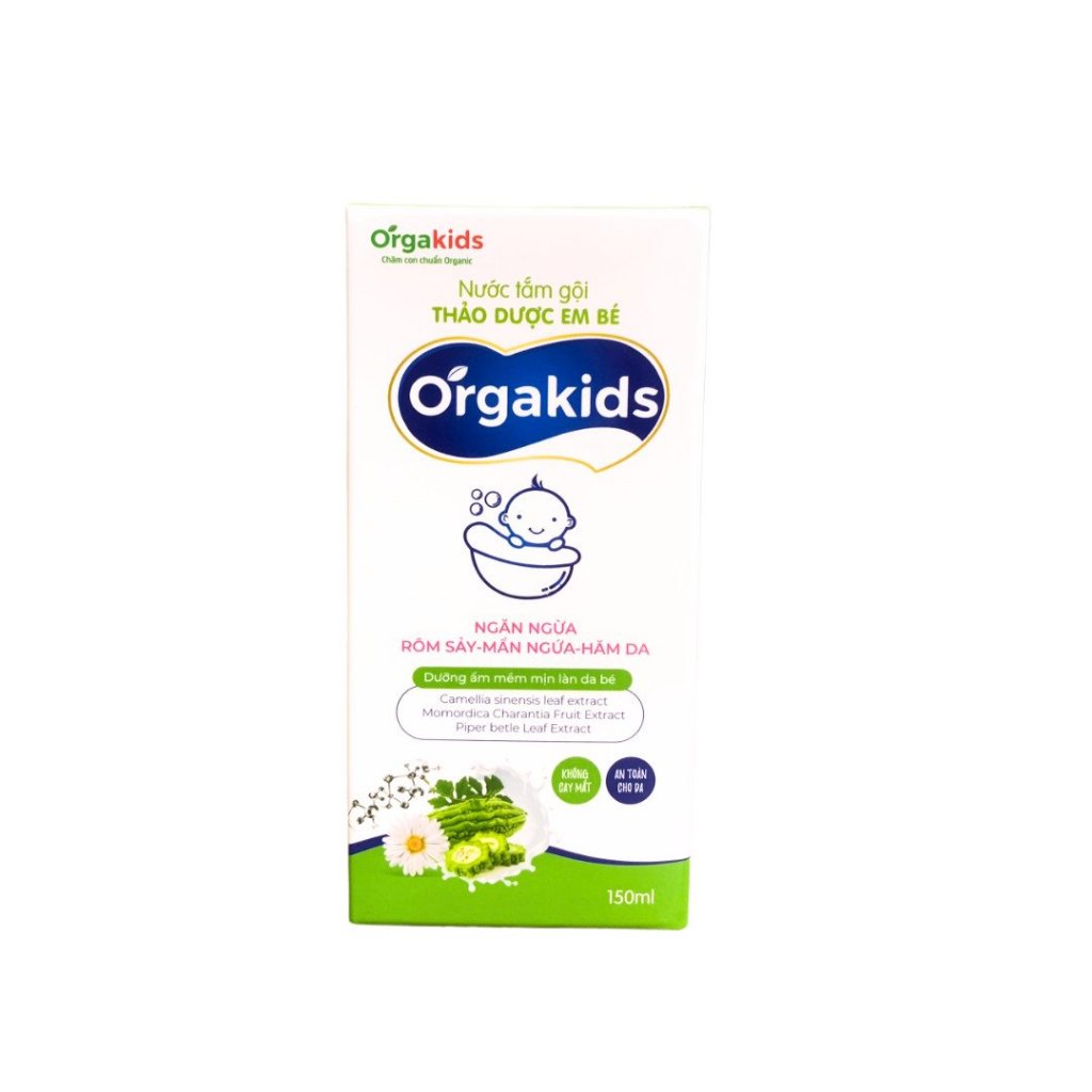 Nước tắm CẬN DATE thảo dược trẻ em Orgakids ngừa rôm sảy, mụn nhọt, mẩn ngứa - lọ 150ml