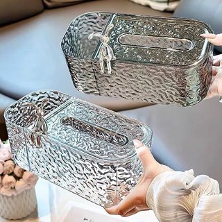 Hộp đựng giấy ăn vuông 2 ngăn Decor, Hộp giấy ăn để bàn thỏ trắng