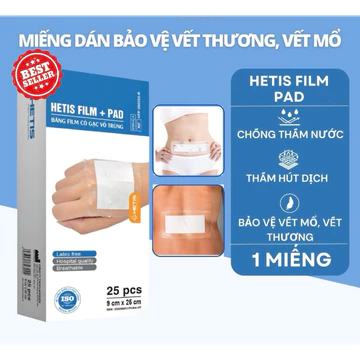 Hetis film pad - Miếng Dán Vết mổ/Vết Thương Chống Thấm Nước Có Gạc Vô Trùng HETIS Film Pad Đủ Kích Thước