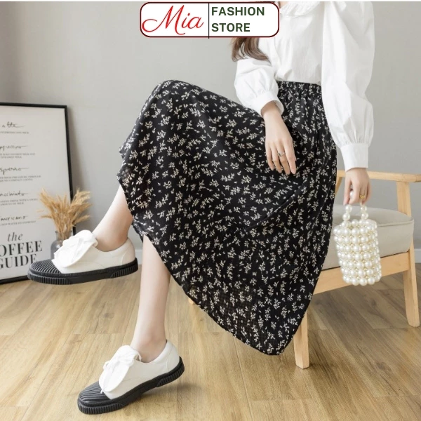 Chân váy hoa nhí, váy hoa nhí dáng dài vintage chất liệu voan mềm mịn 1 lớp và 2 lớp Mia Shore – 2