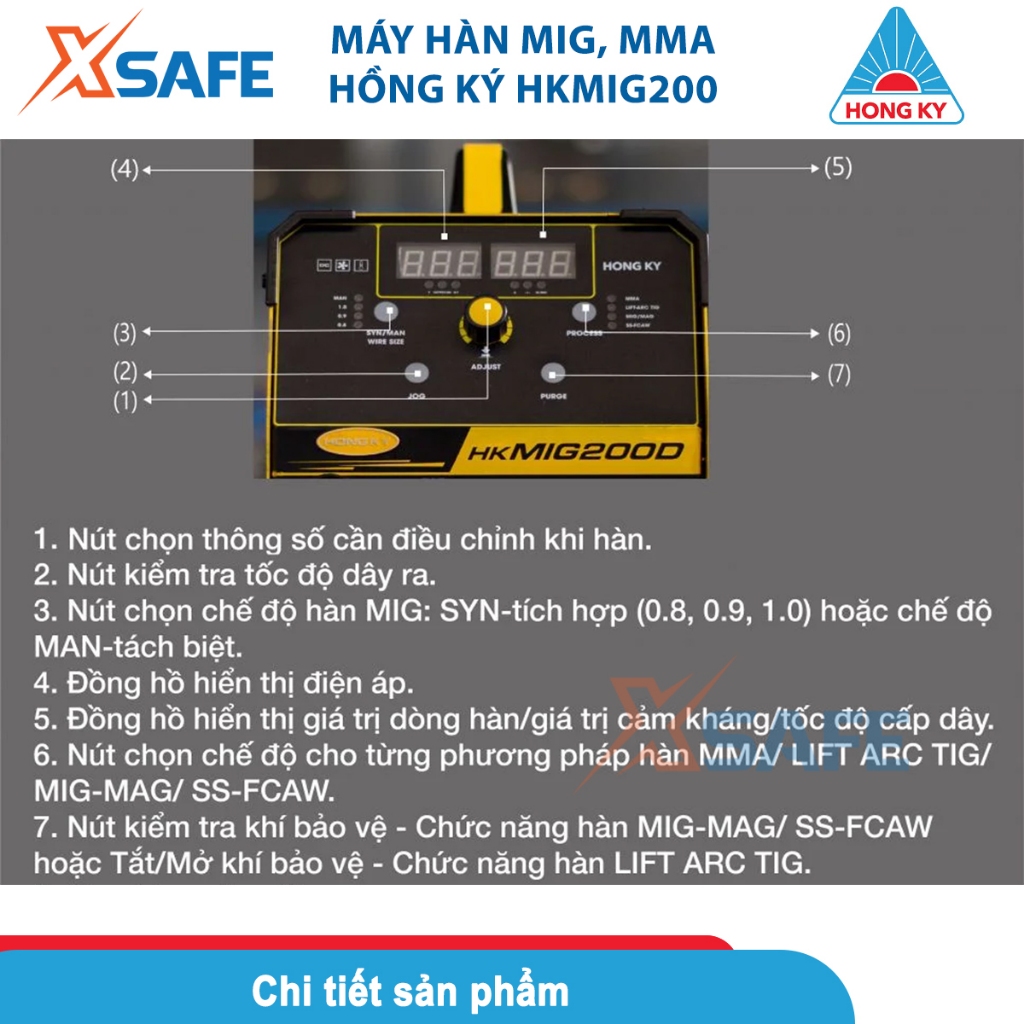 Máy hàn điện tử Hồng Ký HKMIG200S tích hợp hàn MIG, MMA, hàn tốt liên tục 3 phút với dòng 160A