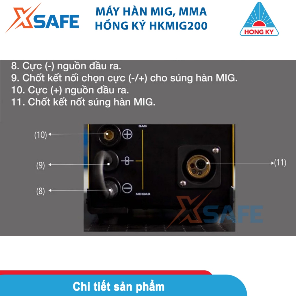 Máy hàn điện tử Hồng Ký HKMIG200S tích hợp hàn MIG, MMA, hàn tốt liên tục 3 phút với dòng 160A