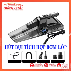 Máy Hút Bụi Kiêm Bơm Lốp Ô Tô DC12V 4 in 1 – Hút Bụi, Bơm Lốp Ô Tô, Đèn Chiếu Sáng, Đo Áp Suất Lốp; Bảo Hành 6 Tháng