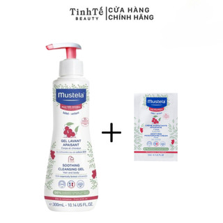 Combo Chăm sóc da bé nhạy cảm Mustela gồm Sữa tắm gội 300ML và Kem Dưỡng da mặt SOOTHING MOISTURIZING CREAM FACE 3ml