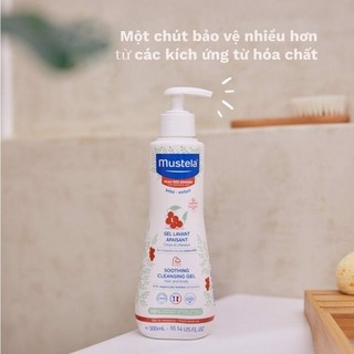 Combo Chăm sóc da bé nhạy cảm Mustela gồm Sữa tắm gội 300ML và Kem Dưỡng da mặt SOOTHING MOISTURIZING CREAM FACE 3ml