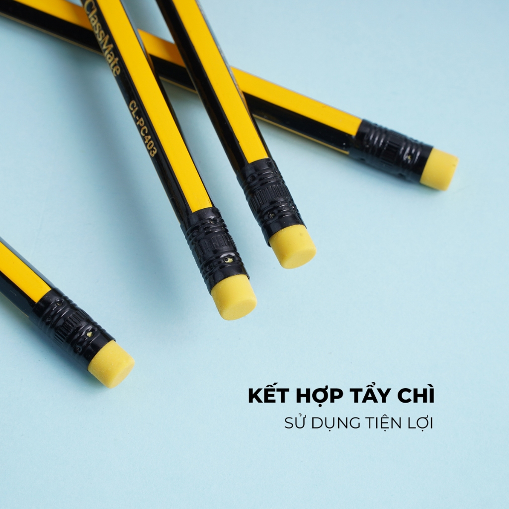 Hộp 12 Chiếc Bút Chì Gỗ Lục Giác Ngòi 2B Kèm Đầu Tẩy Phù Hợp Học Sinh Văn Phòng PC403