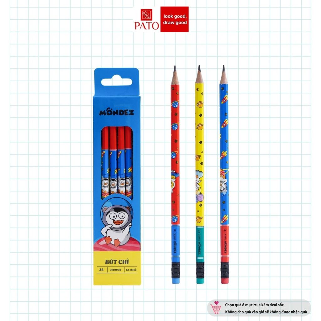 Hộp 12 Chiếc Bút Chì Gỗ 2B Cao Cấp MONDEZ,Thân Bút In Họa Tiết Vui Nhộn, Dùng Cho Bé Tập Viết M10002