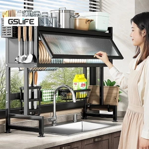 Gslife Kệ Để Chén Đĩa-Kệ Tủ Nhà Bếp Có Nắp Đậy Thông Minh Trên Bồn Rửa Bát 2 Tầng