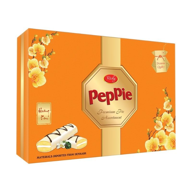 [MUA 1 TẶNG 1] Hộp Bánh Bông Lan phủ socola Peppie Richy Hoàng Kim, Phú Quý - Hộp Giấy 468g