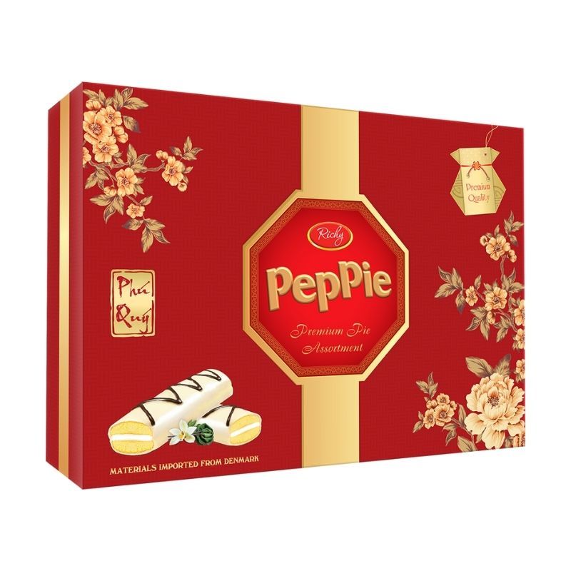 [MUA 1 TẶNG 1] Hộp Bánh Bông Lan phủ socola Peppie Richy Hoàng Kim, Phú Quý - Hộp Giấy 468g