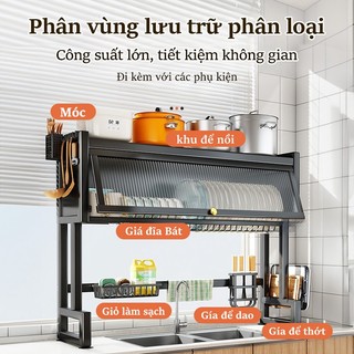 Gslife Kệ Để Chén Đĩa-Kệ Tủ Nhà Bếp Có Nắp Đậy Thông Minh Trên Bồn Rửa Bát 2 Tầng