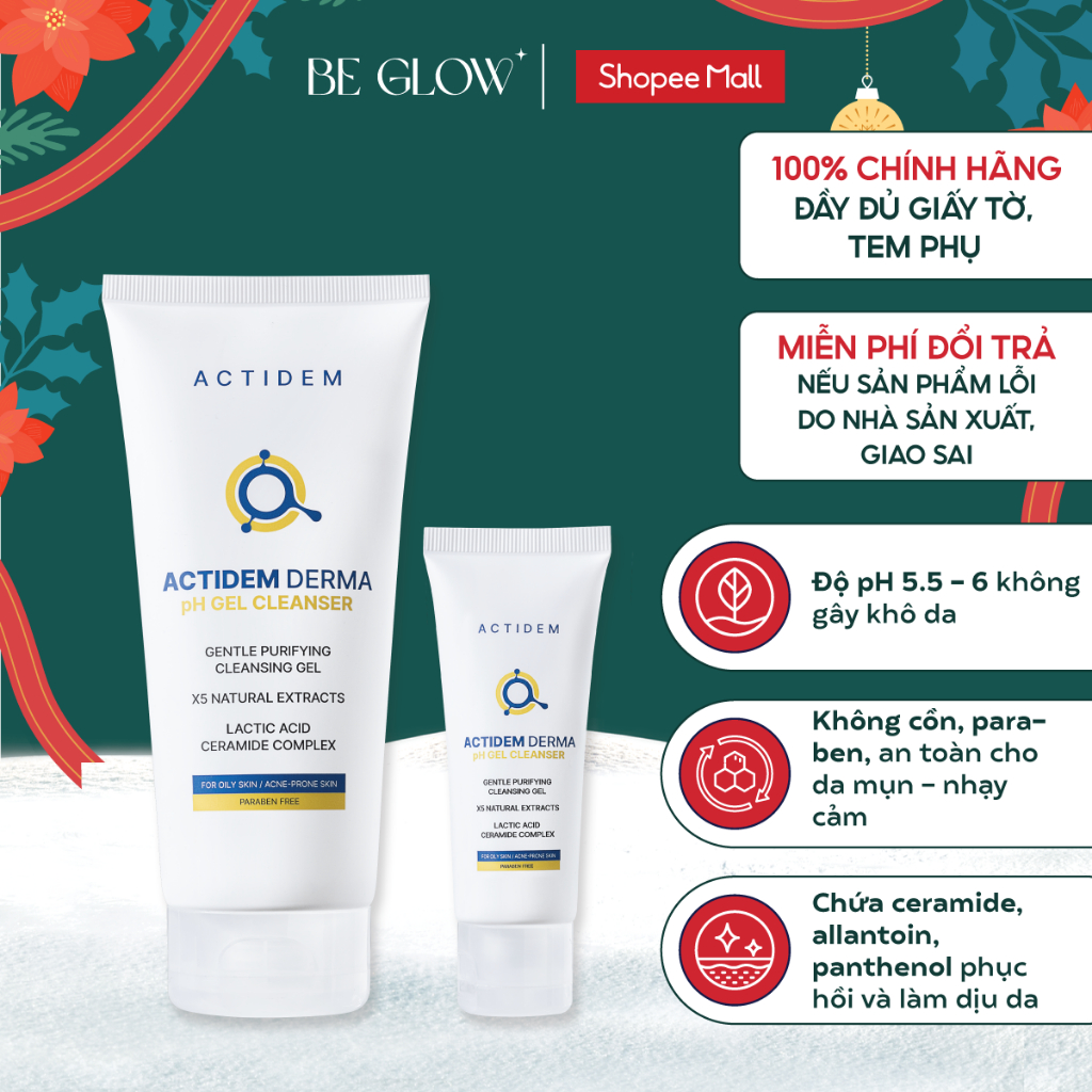 Gel rửa mặt cho da mụn, nhạy cảm Actidem Derma pH Gel Cleanser 30ml ...