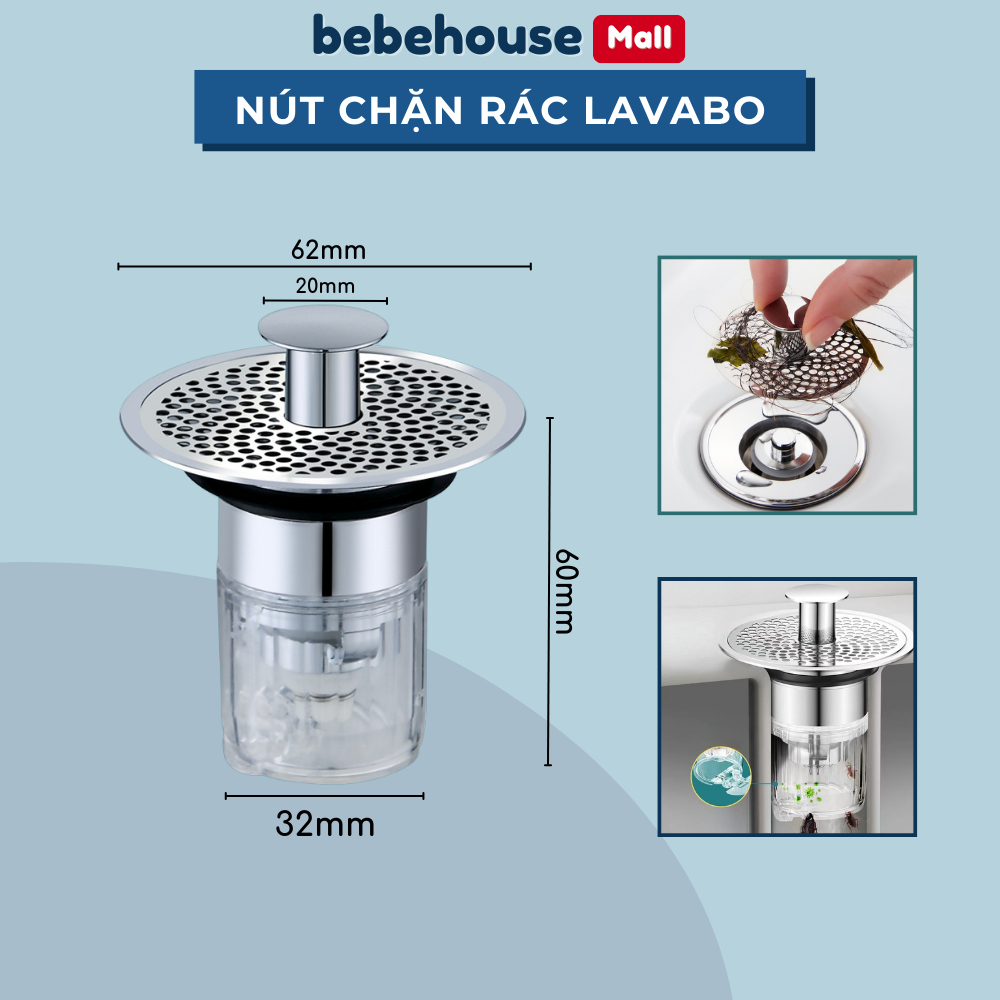 Nút Nhấn Xả Lọc Rác Ngăn Mùi Bồn Rửa Mặt Lavabo Inox + Lõi Đồng Cao Cấp ...