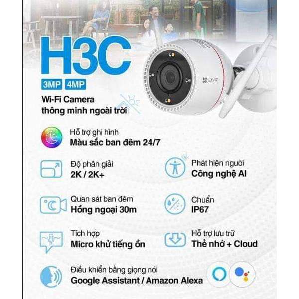 Ảnh camera wifi không dây ezviz H3c 2K+ 4Megapixel có màu ban đêm , đàm thoại 2 chiều phát AI phát hiện chuyển động 3
