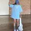 Áo thun nữ đơn giản Candy Tee by C'est La Vie áo thun form rộng , màu xanh/trắng, vải đứng form H06