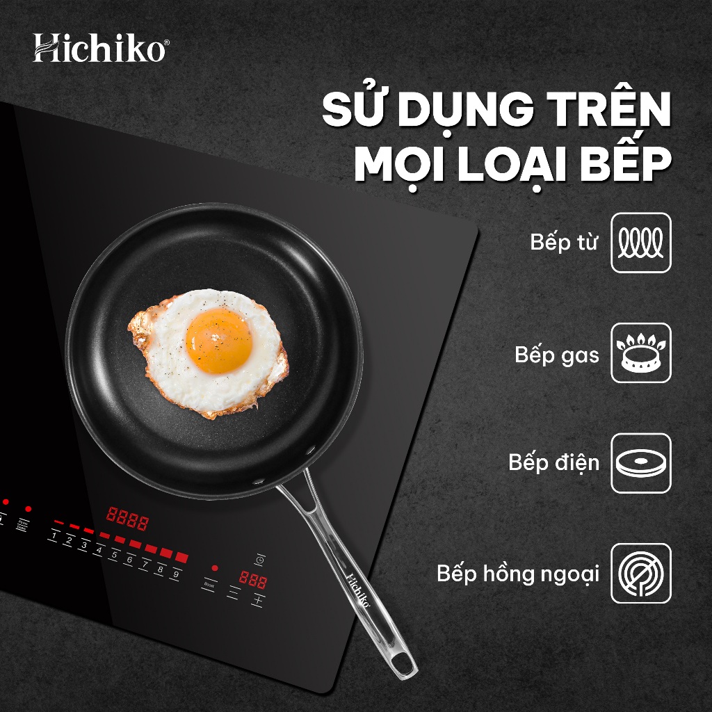 Chảo sâu 3 lớp chống dính ĐÁY TỪ Hichiko size 26-28-30cm, sử dụng cho mọi loại bếp
