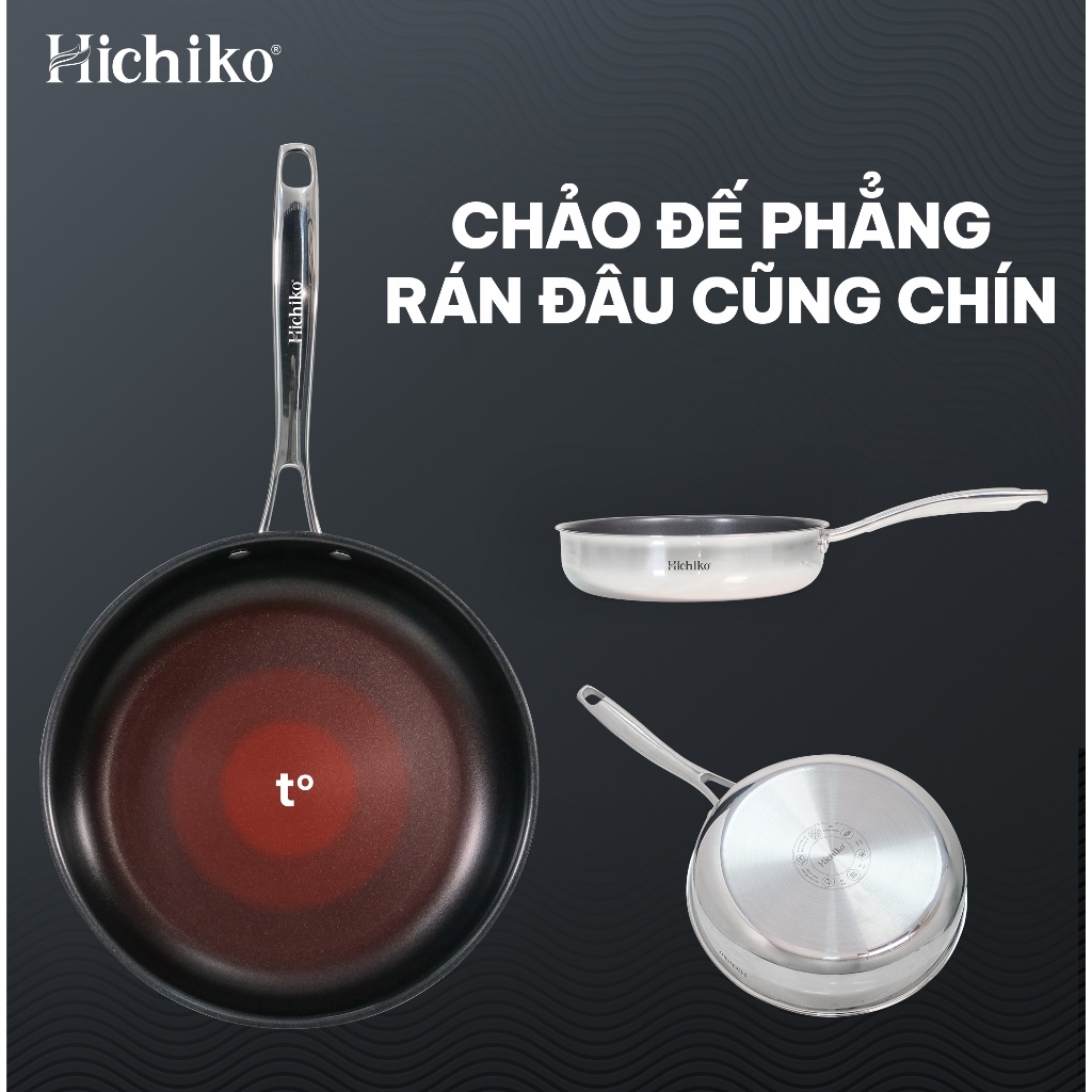 Chảo sâu 3 lớp chống dính ĐÁY TỪ Hichiko size 26-28-30cm, sử dụng cho mọi loại bếp
