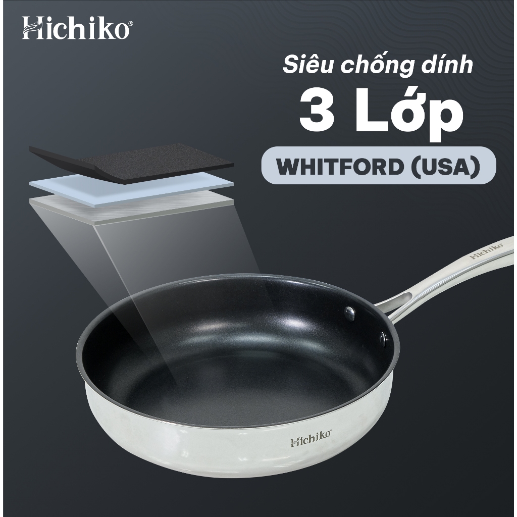Chảo sâu 3 lớp chống dính ĐÁY TỪ Hichiko size 26-28-30cm, sử dụng cho mọi loại bếp