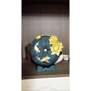 Đĩa đắp nổi cá chép hoa sen Decor phong cách Nhật kèm hộp quà