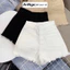 Quần short jean nữ lưng cao rách tua rua phá cách, chất jean kaki không giãn Anngo - AT371