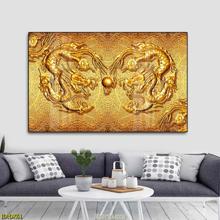 Tranh Treo Tường Rồng Vàng Điêu Khắc 3D (60x90cm) - Tranh Laminate Tráng Gương
