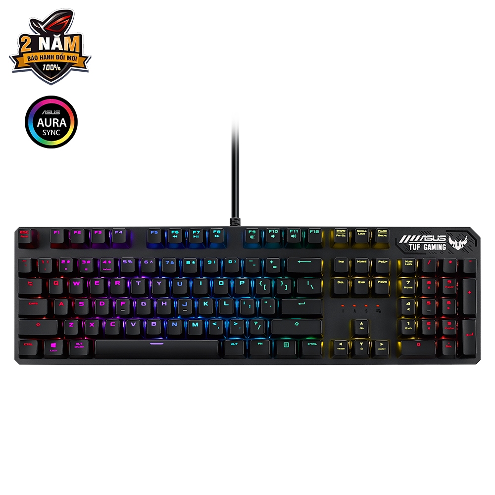 Bàn phím cơ gaming ASUS TUF GAMING K3 (Red) cổng mở rộng USB, An-ti ghosting 100% với công nghệ N-key rollover (NKRO)