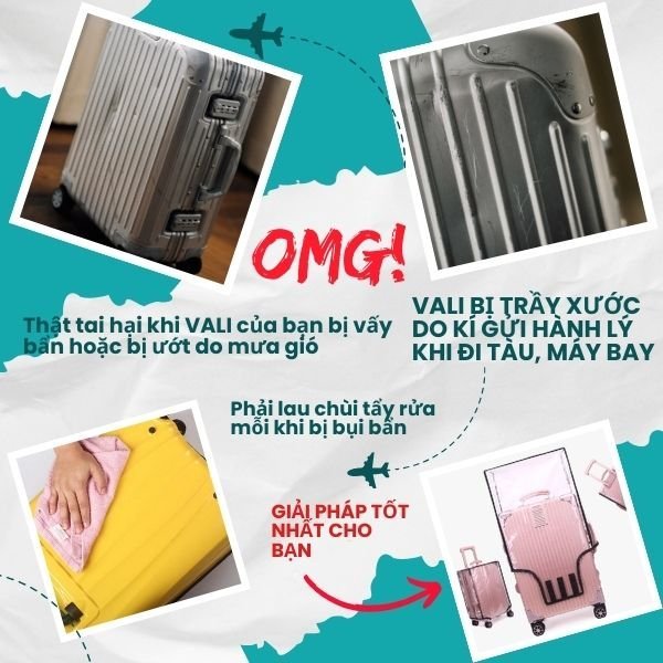 Bọc vali chống xước áo bọc vali nhựa trong suốt đủ size 20, 22,24,26,28, 29-30 inch áo trùm vali
