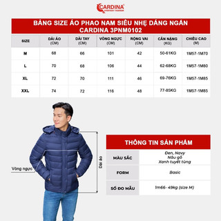Áo phao nam CARDINA chần bông siêu nhẹ cản gió chống nước phom dáng trẻ trung năng động 4PNM01