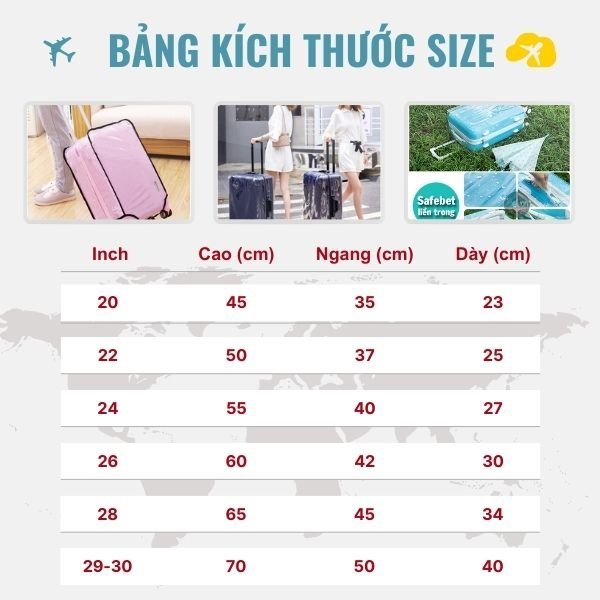 ÁO TRÙM VALI VỎ BỌC VALI SIZE 20-22-24-26-28-29-30