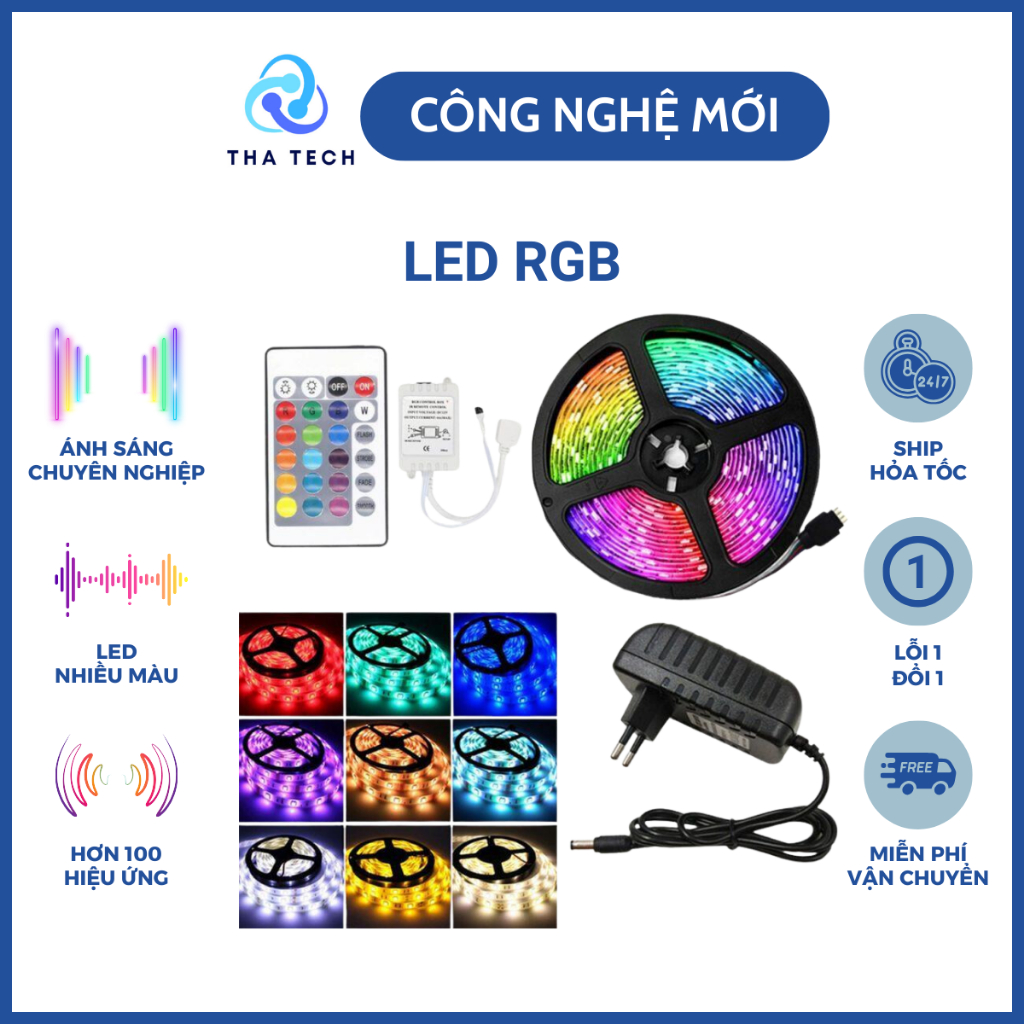 Đèn dây led RGB dài 5m có 16 triệu màu điều khiển bằng điện thoại, nháy ...