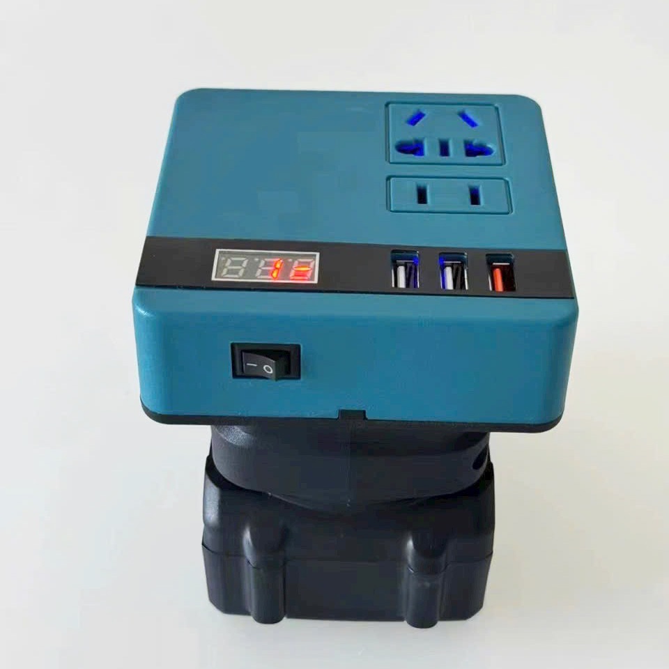 Bộ chuyển đổi nguồn pin 18V-21V lên điện 220V - sử dụng cho pin chân phổ thông Makita 4cm