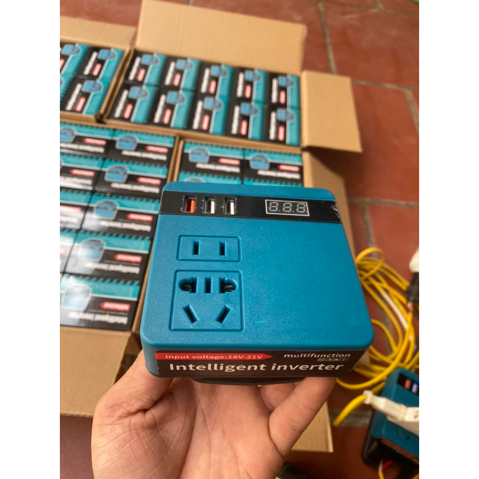 Bộ chuyển đổi nguồn pin 18V-21V lên điện 220V - sử dụng cho pin chân phổ thông Makita 4cm
