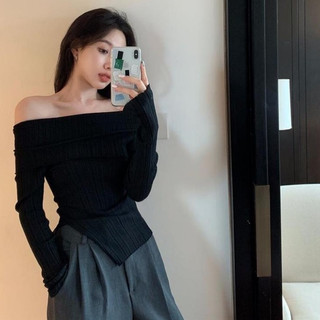 Áo trễ vai dài tay tăm thái vạt lệch Forgirl T045