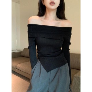 Áo trễ vai dài tay tăm thái vạt lệch Forgirl T045