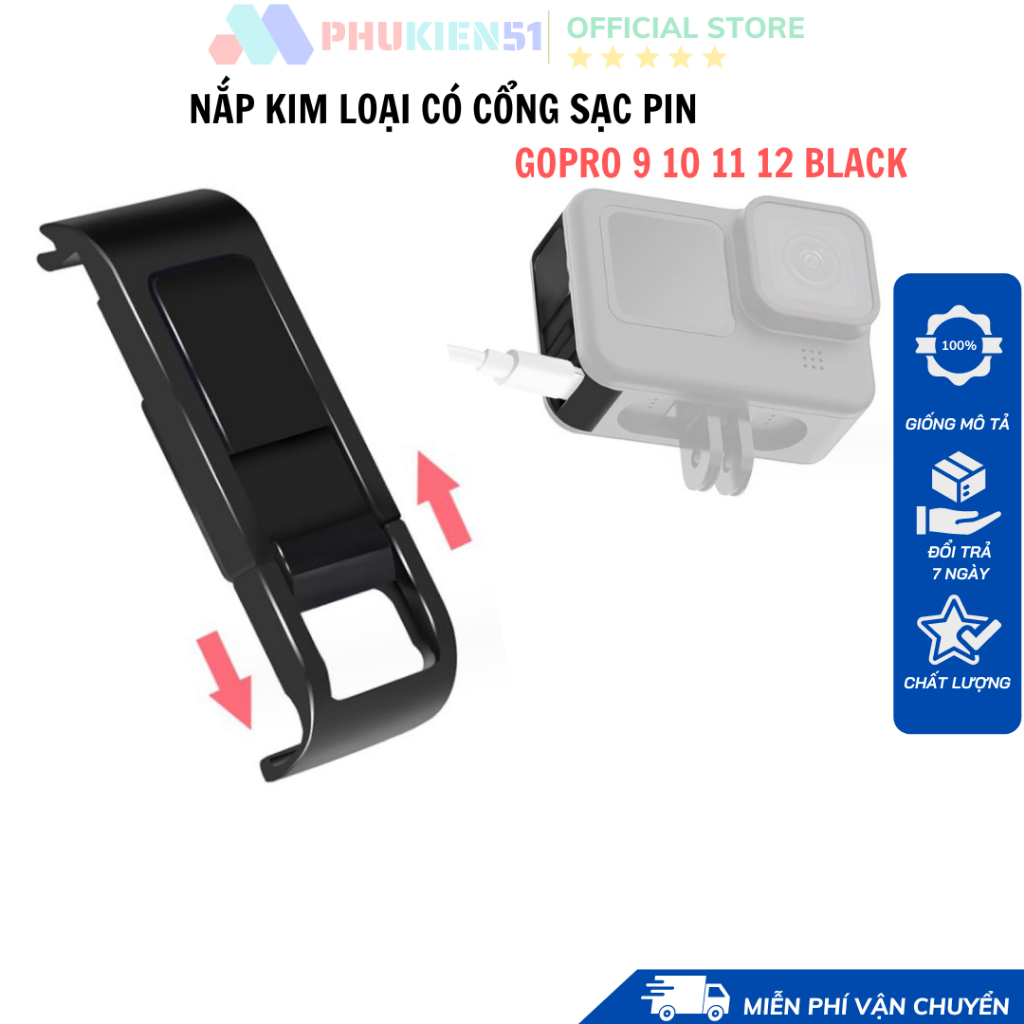 Nắp đậy pin kim loại GoPro Hero 12 11 10 9 Black có cổng sạc rời che ...