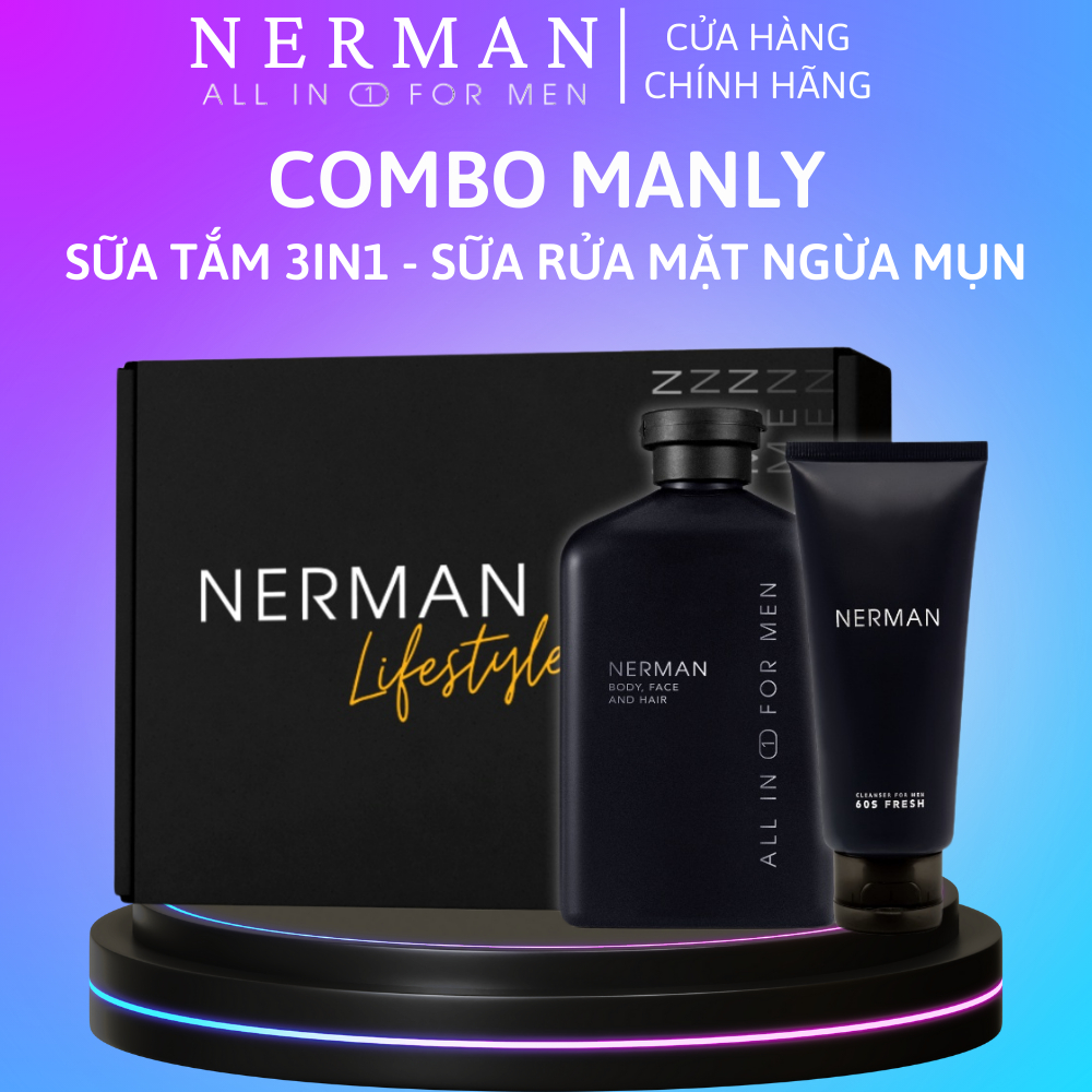 Combo sữa tắm gội nam Nerman 350ml và sữa rửa mặt ngừa mụn Nerman 100ml ...