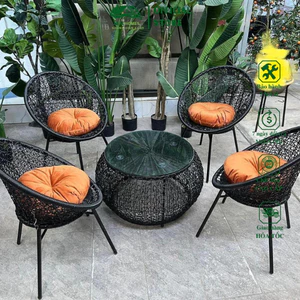 Bộ bàn ghế ban công PuTin giả mây lõi thép dùng thư giãn trang trí phòng khách sân vườn cafe