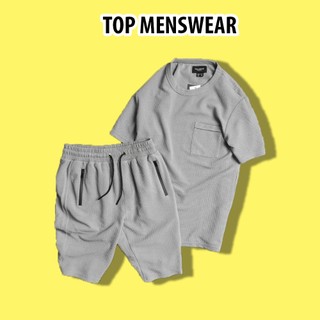 Bộ đồ thể thao nam vải xốp Thái set áo thun quần đùi mặc nhà, set đồ nam đi chơi vải mềm lanh mát TOP Menswear 006